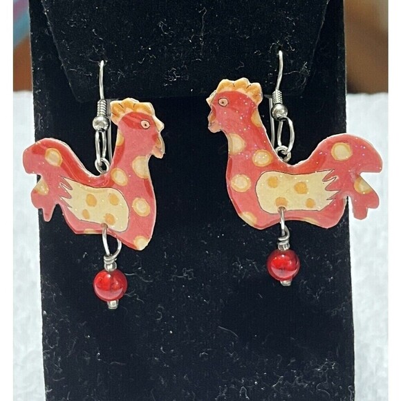 Roaster Earrings Free P&P Resin Pet Novelty Country Boho Farmhouse - Picture 2 of 7